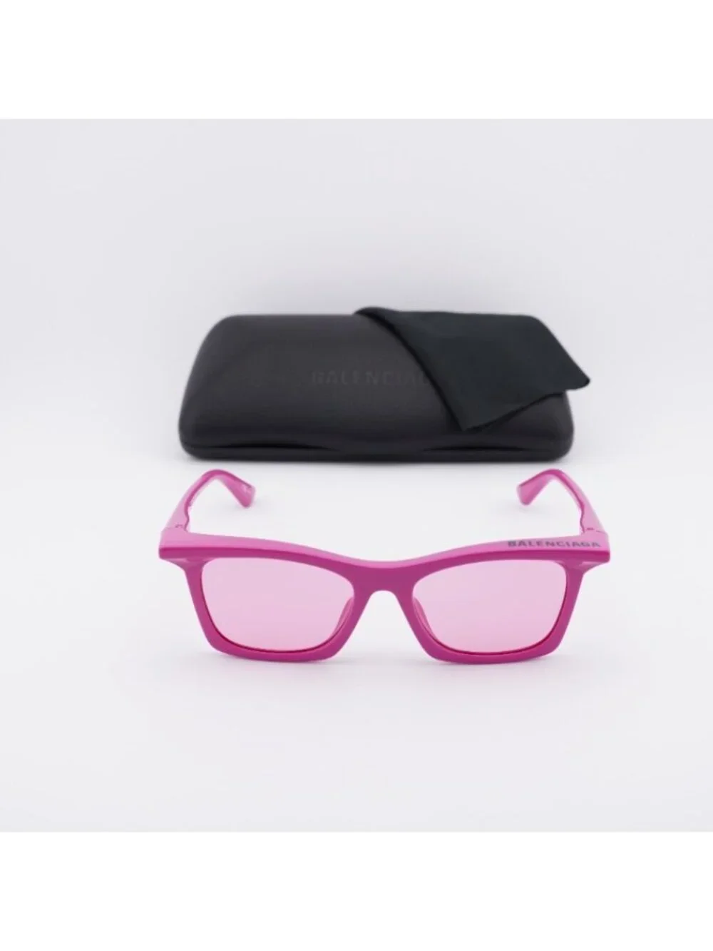 Balenciaga BB0099S 003 Sunglasses Violet Rectangle Frame, Pink Lenses